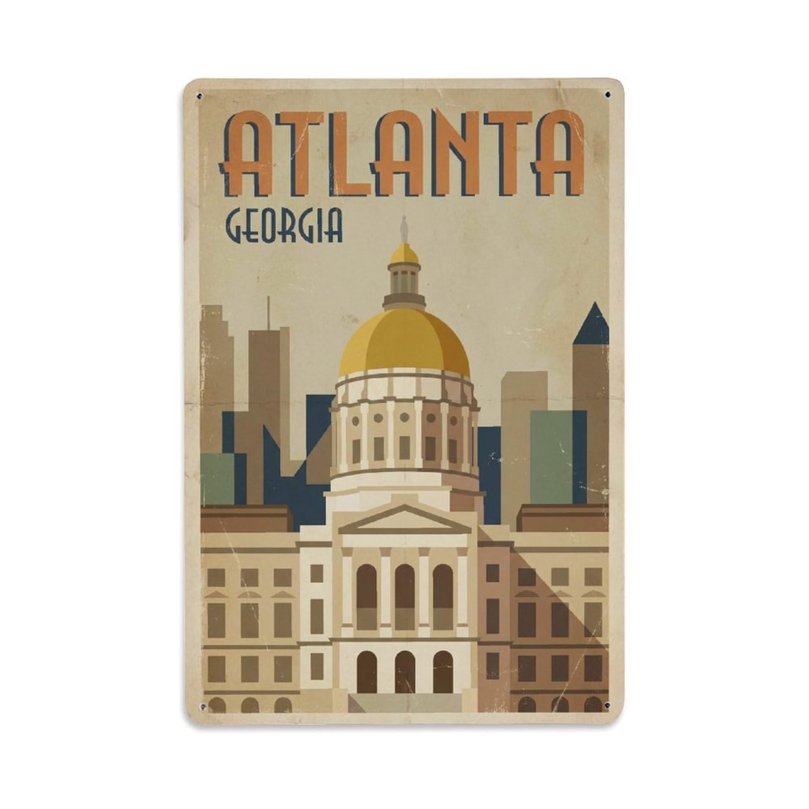 Xanthor Style Travel Vintage Usa Atlanta Metal Tin Sign