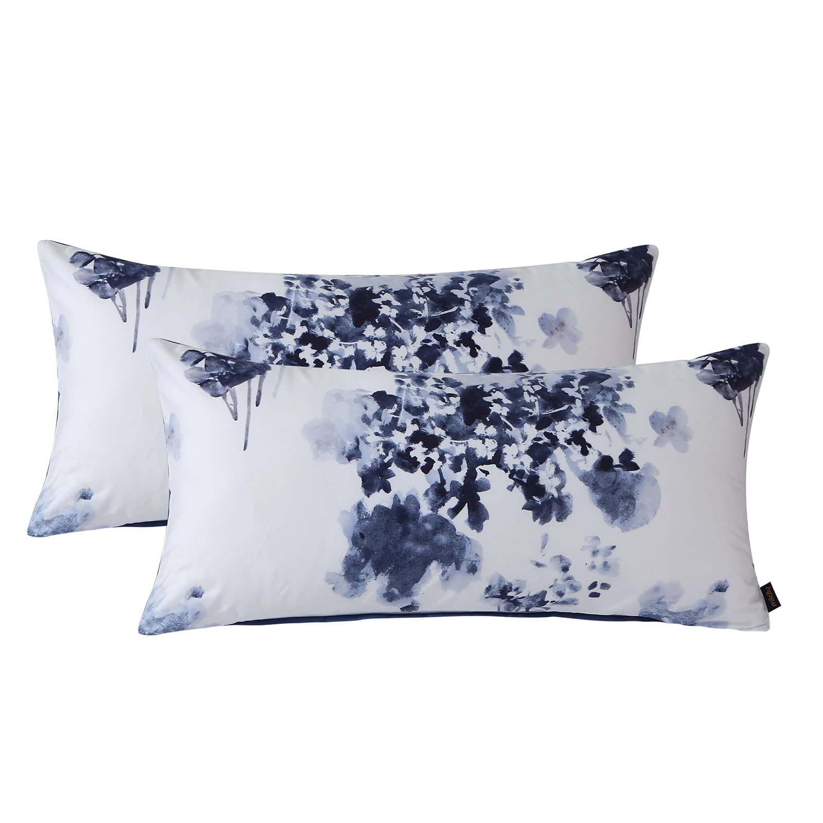 MILDLY Kissenbezug 40x80 Baumwolle Satin, Pflanzenmuster Kühlende Kissenbezüge 2 Teilig mit Reißverschluss, ÖkoTex Zertifiziert, Weich und Bequem, Elai