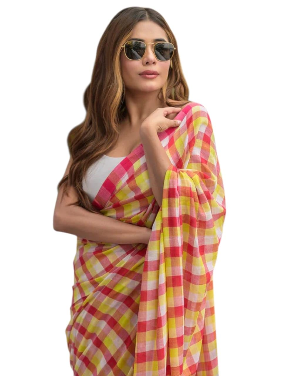 Sequence Stripes Mul Cotton Saree-image-3