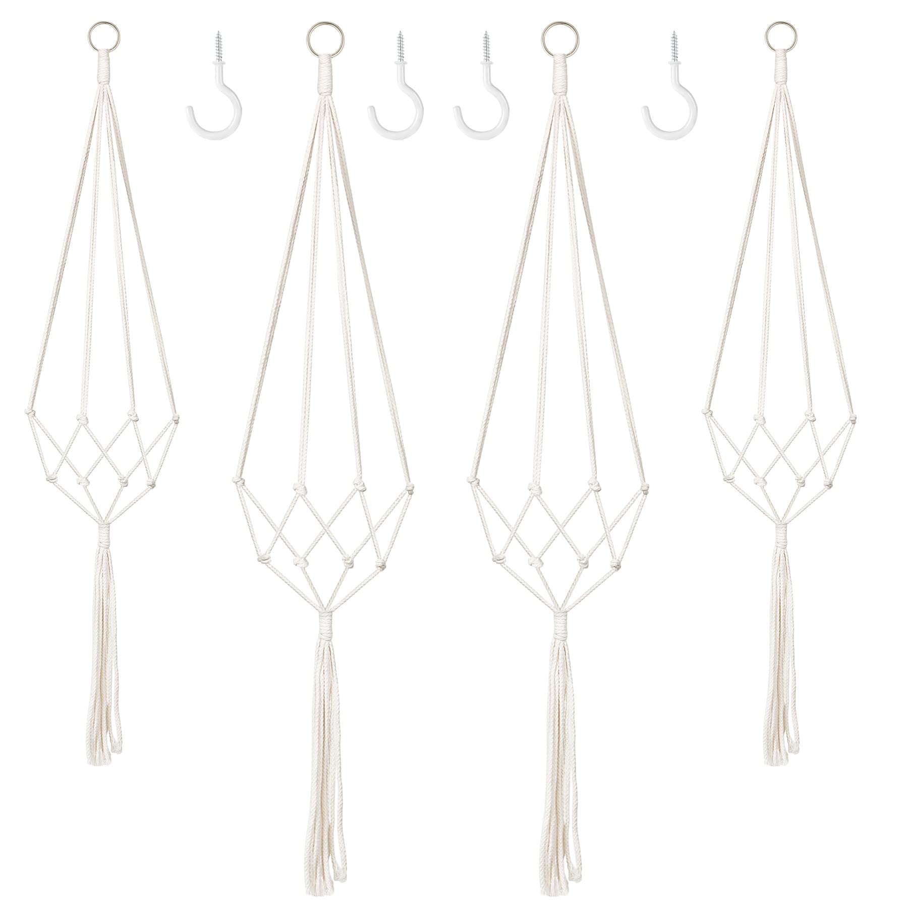 4 Suspensions Macramé Pour Plantes D'intérieur - Longueurs 81/104/117 Cm, Charge 10 Kg, Style Bohème