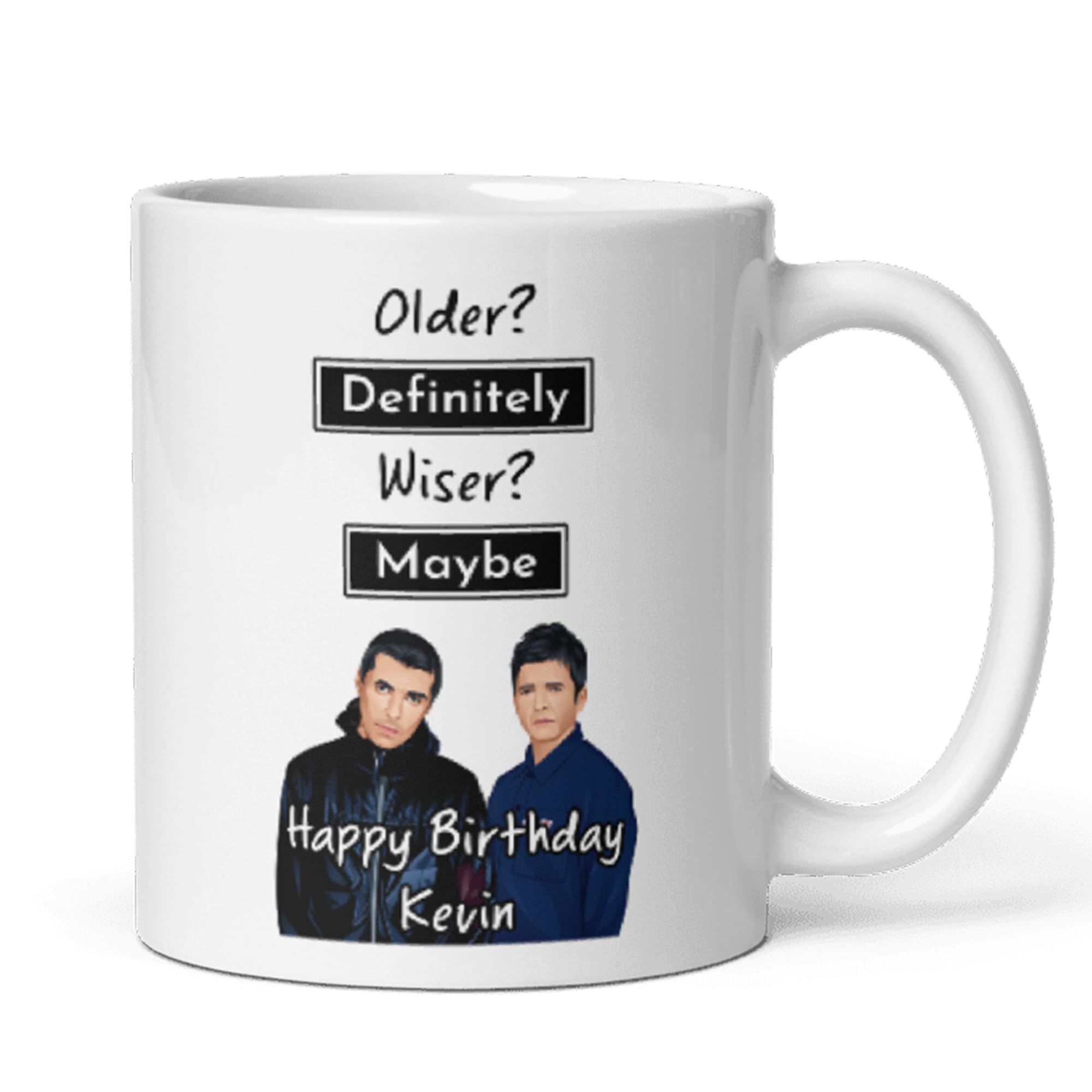 Confidently Quirky - Personalised Birthday Older? Definitely, Wiser? Maybe Oasis White Mug, Work Birthday Oasis Mug, Boyfriend Oasis Cup, Oasis Fan Gift