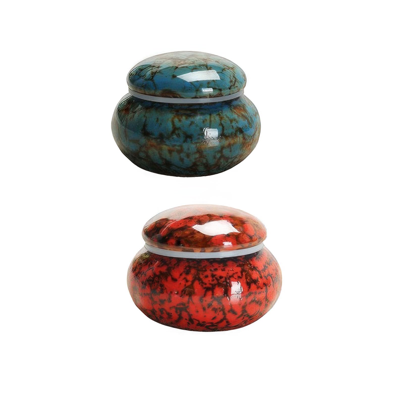 Small Urn for Human Ashes 2 Pcs Set, Memorial Mini Keepsake Urns 5 x 4cm, Beautiful Ceramics Ash Container, Tiny Container for Pet Human (Red + Blue)