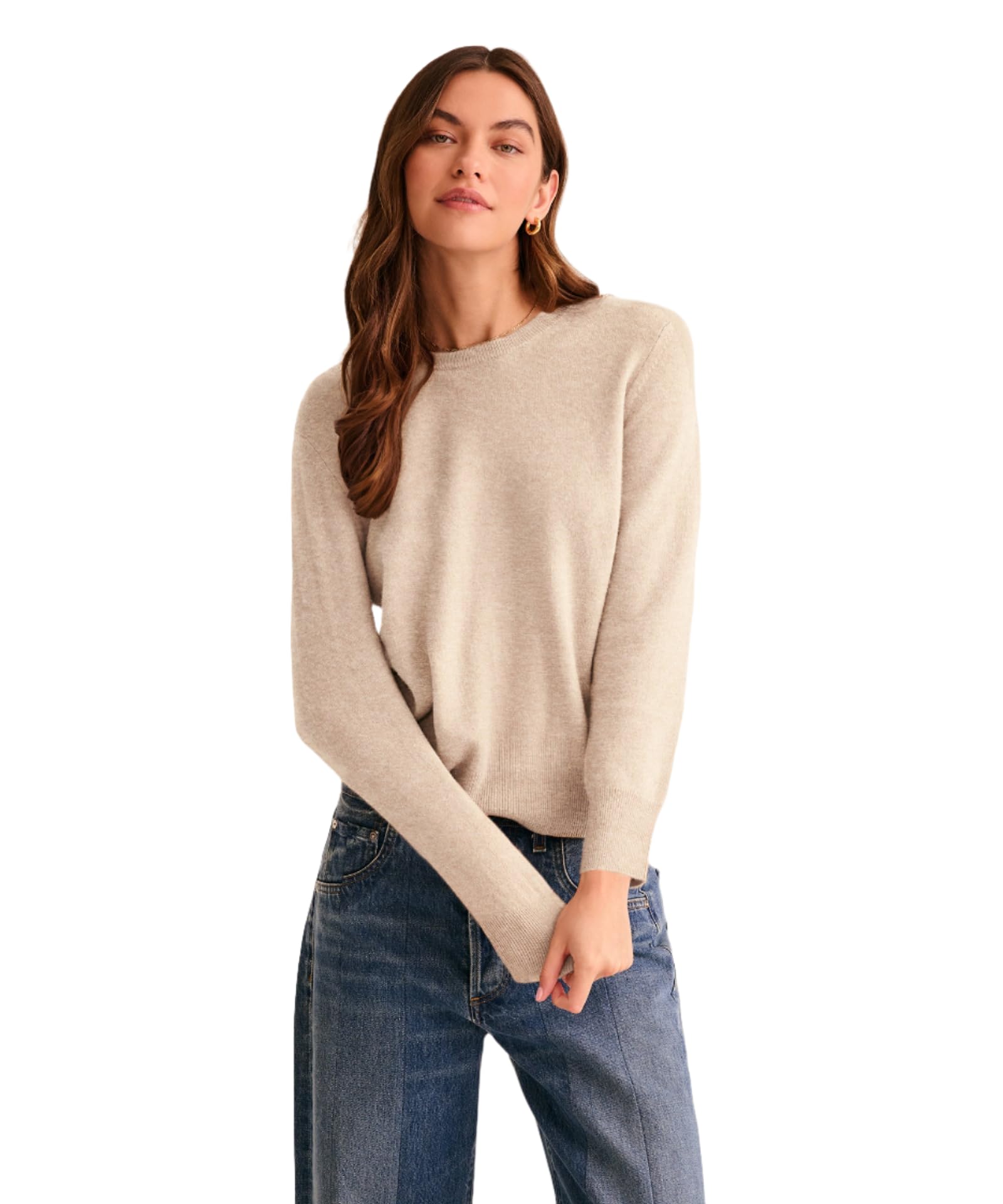 Naadam Women's Oatmeal The Original Cashmere Crewneck Sweater, L