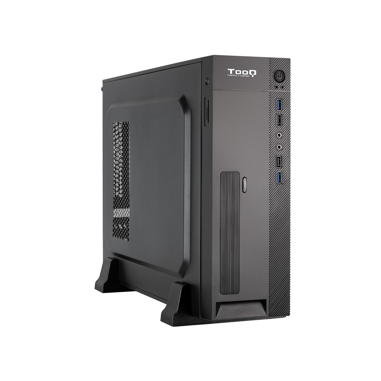 TOOQ TQC-3008U3C - Caja Slim Micro-ATX/Mini-ITX, Lector de Tarjetas SD/TF, Incluye Fuente de Alimentación Micro-ATX/SFX 500W, Color Negro