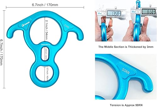 Miniatura 5 de 50KN Rescue Figure 8 Descender - Dispositivo de sujeción de oreja doblada grande de aleación de aluminio