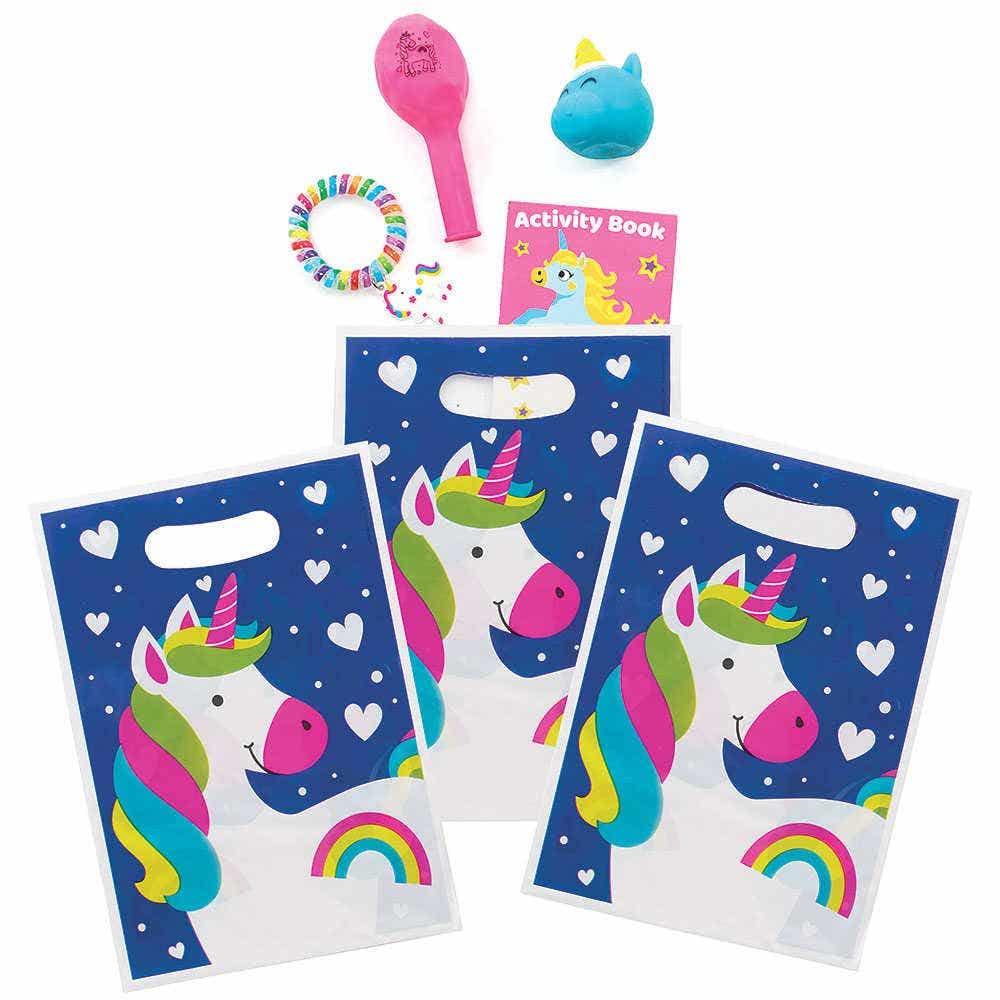 Baker Ross FC976 Rainbow Unicorn Party Loot Bags - Pack of 10, Party Bags for Kids Party, Birthday Party Supplies, Rainbow Unicorn Party Loot Bags
