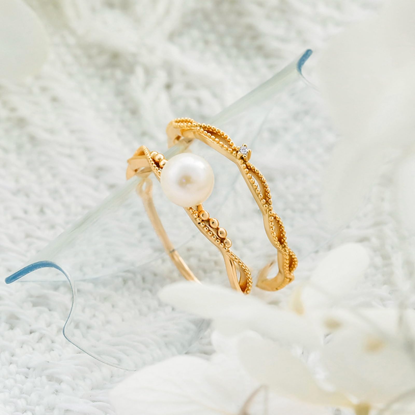 Anillo de compromiso infinito de oro amarillo de 9 quilates, 14 quilates y 18 quilates para mujer con perla y moissanita
