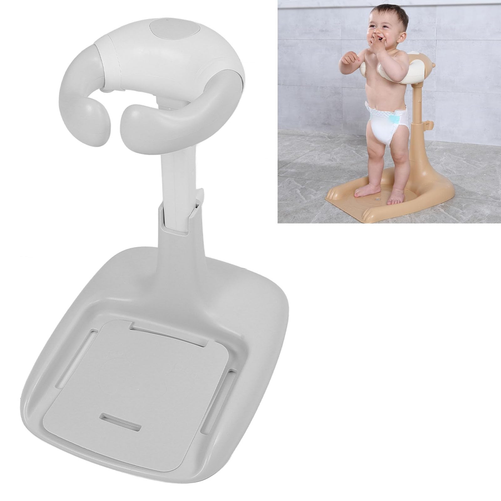 Kleinkind-Duschständer, Baby Hug Badeturm, Badewanne, Dusche, Stehstütze, Höhenverstellbar, Baby-Dusche-Ständer für Badezimmer (Grauweiß)