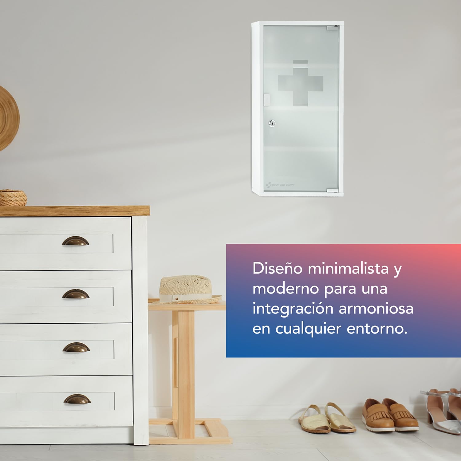 First Aid Only Botiquín Metálico Blanco con 4 Compartimentos y Puerta de Cristal | Armario de Primeros Auxilios con Cerradura | Armario de Pared 60 x 30 x 12 cm | P-10203 00