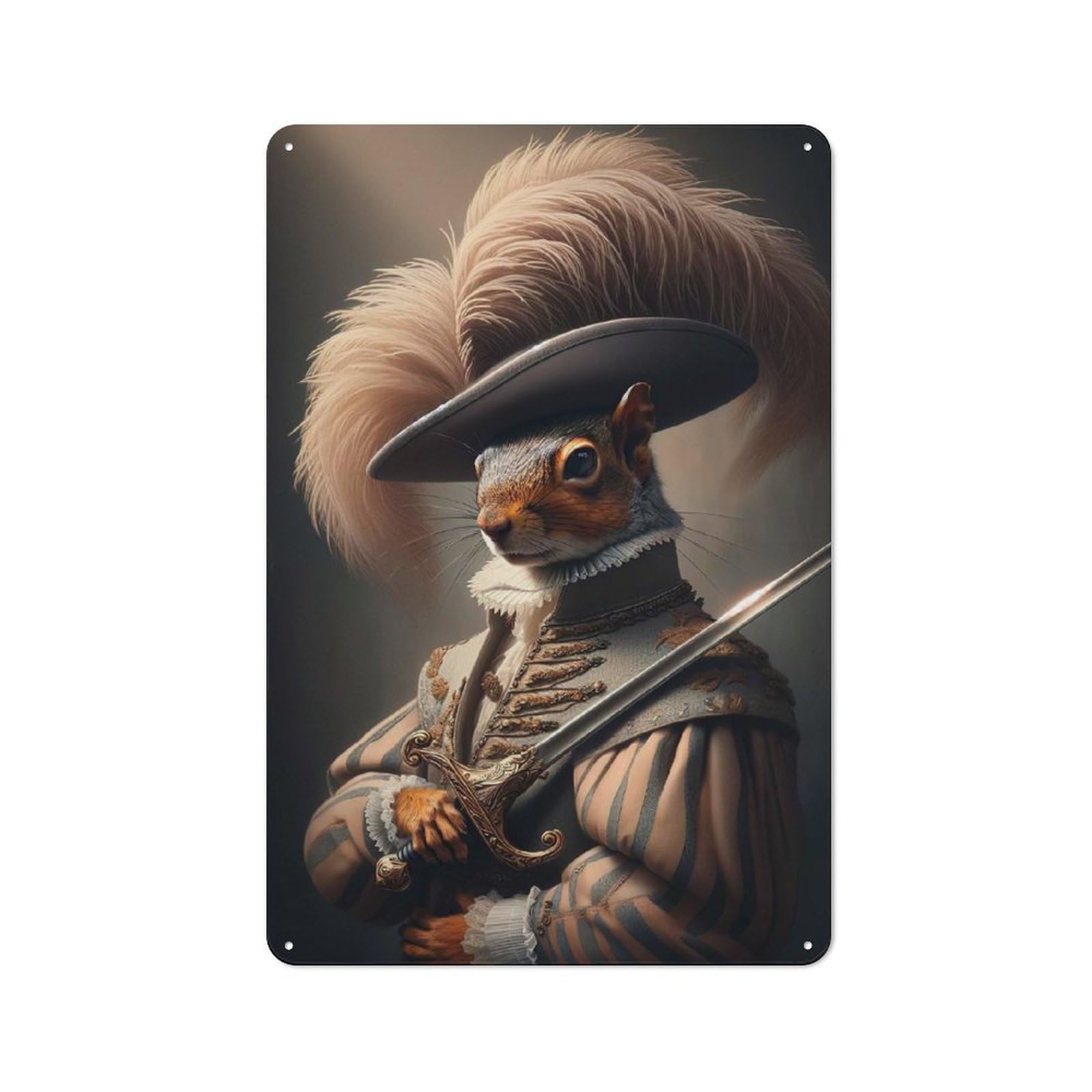 Junmoney Squirrel As A Musketeer Retro Metal Sign 30X20cm For Living Room Or Hallway, For Updating Living Room And Hallway After Moving