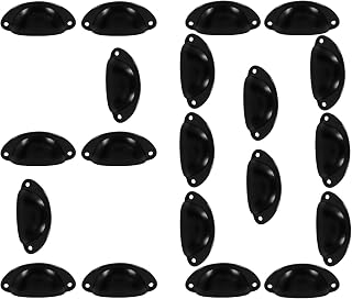Kemcatui Antique Cup Drawer Pulls - 20 Pcs Black Vintage Shell Shape Handles for Modern Cabinets - Decorative Knobs with Screws for Dressers, Cupboards, Closets, Wardrobes,Furniture