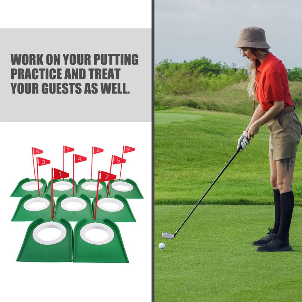 HANABASS 9pcs Golf Putting Cup Flags Portable Golf Training Aid for Indoor and Outdoor Practice Improve Your Putting Accuracy and Skills