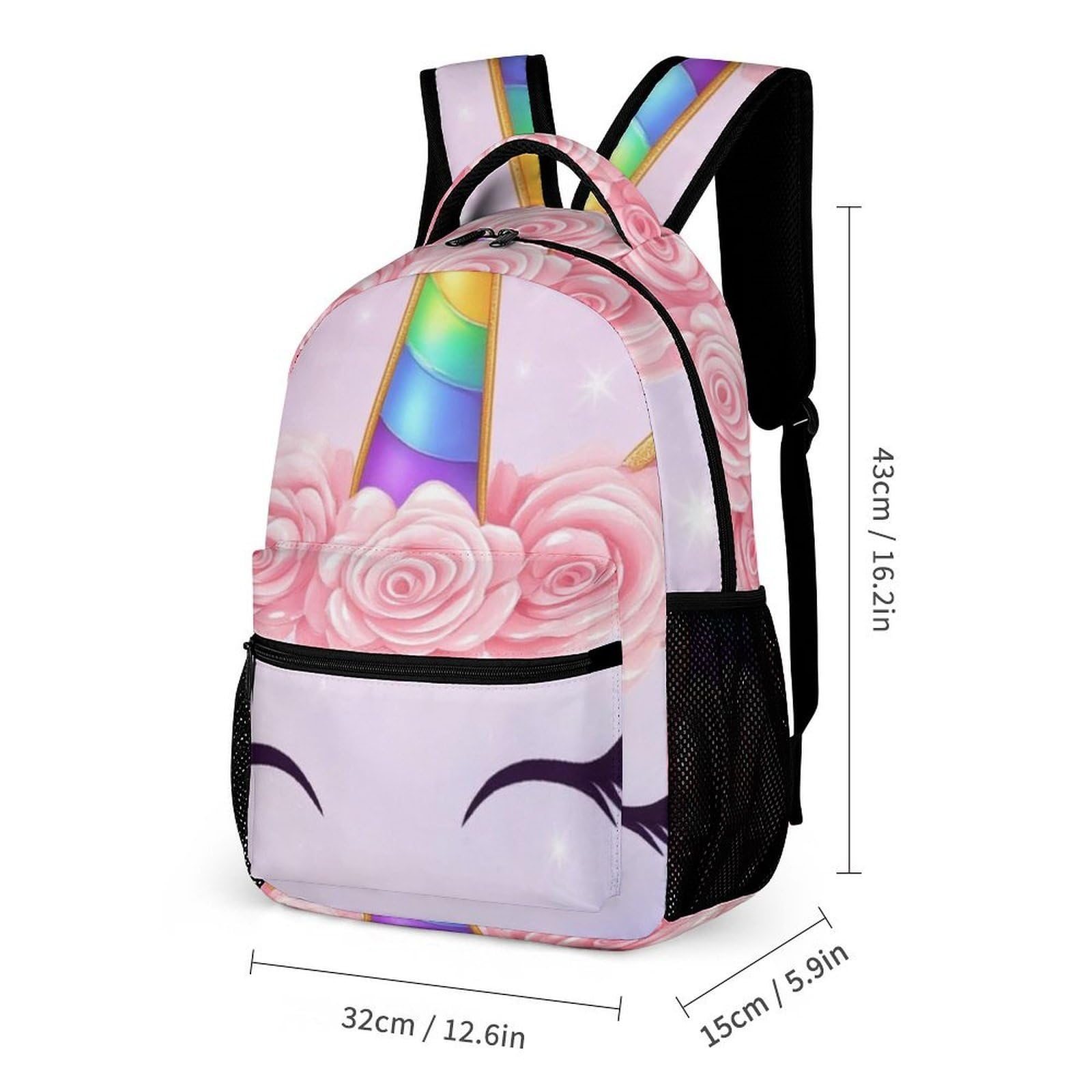 Ensemble sac à dos avec boîte à lunch et trousse de maquillage, idéal pour les voyages (motif licorne rose) (1