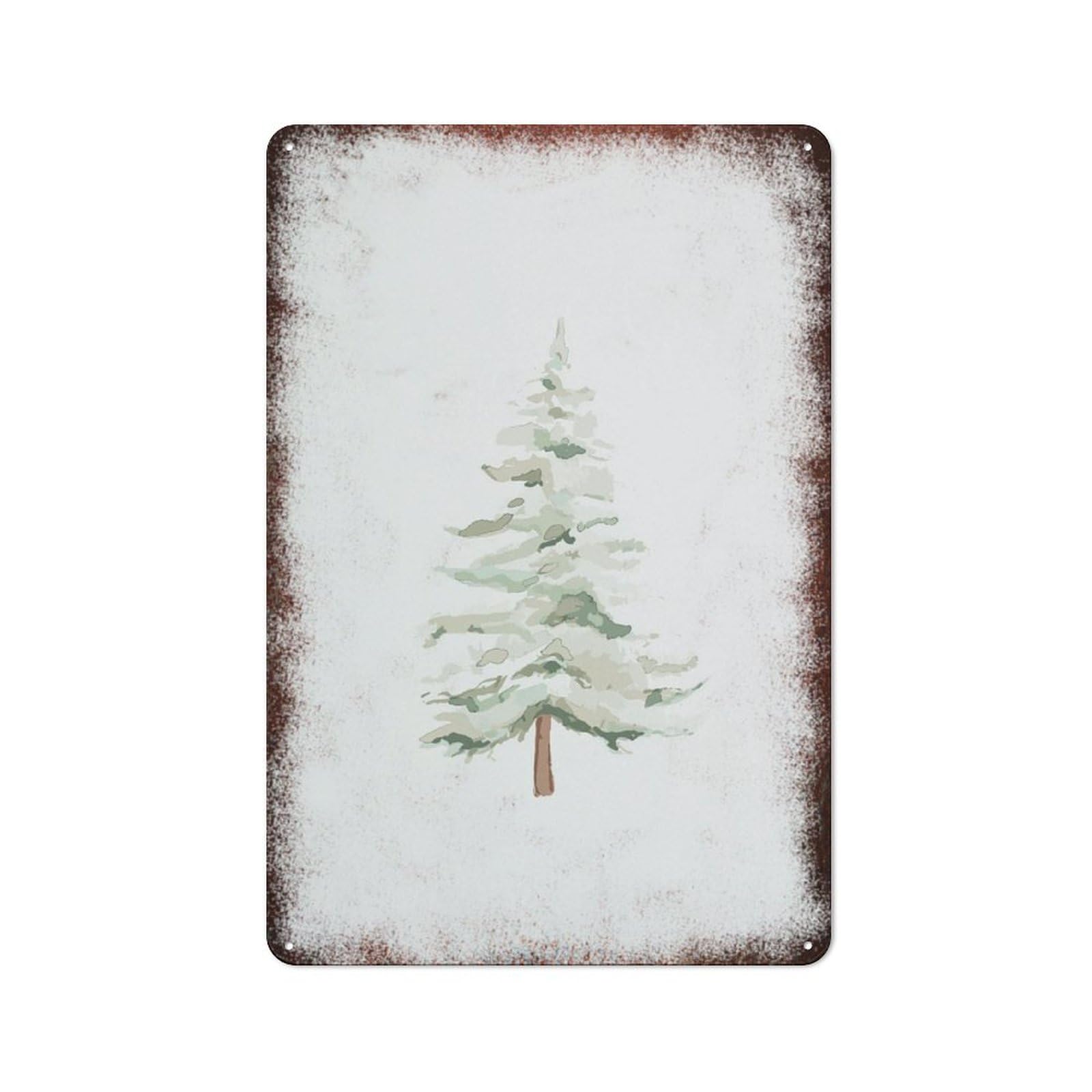 Metal Tin Sign Snowy Pine Tree Watercolor Pattern Vintage Rustic Wall Art Kitchen Bathroom Bedroom Living Room Cafe Farmhouse Entryway Office Garage Home Bar Laundry Room Porch Patio 12x16 Inch