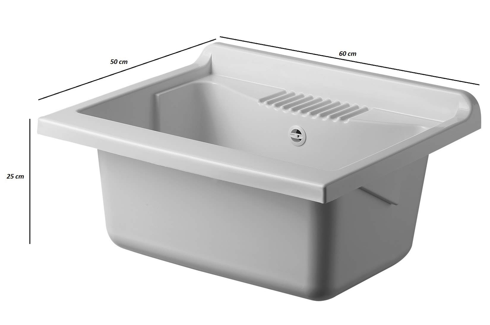 Negrari - Lavadero interior de resina y polipropileno con mueble hidrófugo de madera ennoblecida, patas regulables, puertas abatibles, disponible en varias medidas, blanco