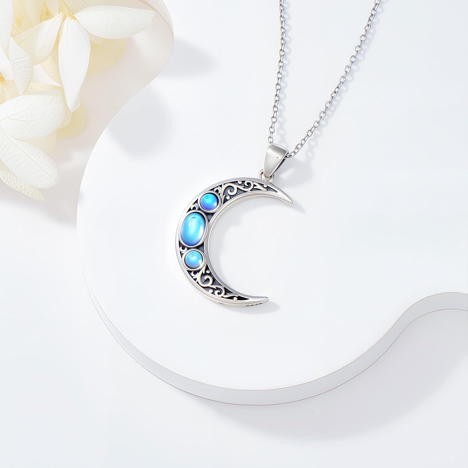 Moonstone Moon Necklace for Women 925 Sterling Silver Moonstone Crescent Moon Pendant Ladies Jewelry Gifts - Image 3