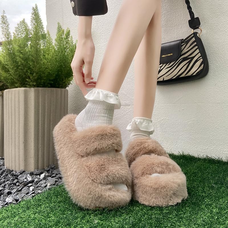 Women’s Fuzzy Memory Foam Slippers Soft House Slippers Cross Band Cozy Plush Furry Warm Home Slippers Fluffy Open Toe House Shoes Comfy Indoor Outdoor Slide Slipper Best Gift Idea2
