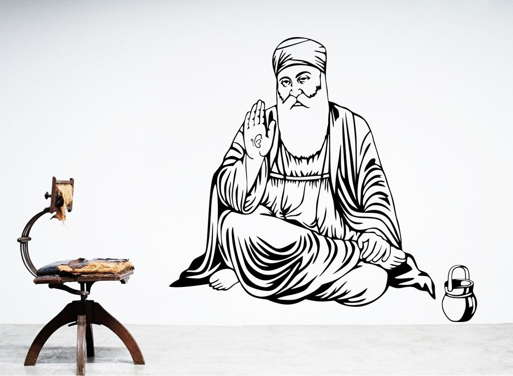 DECOR KAFEDECOR Kafe Decal Style Shree Guru Nanak Dev Ji Wall Sticker Wall Poster (PVC Vinyl, 78 X 71 cm)