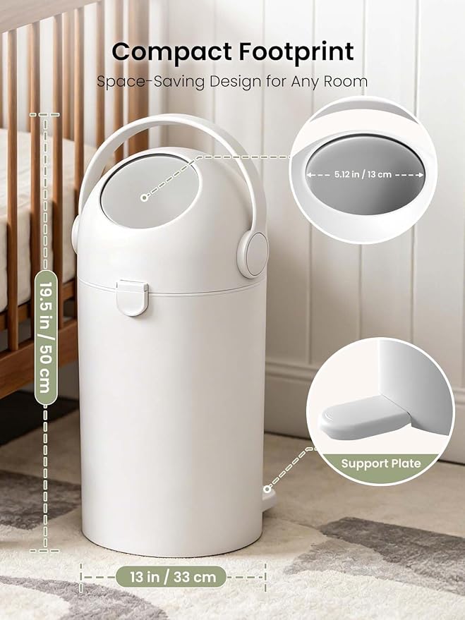 Papelera para Pañales Grownsy, Diseño con Cierre de Odor, No Necesita Bolsa Especial, Uso con Una Mano y Compacta, Ecológica, Para Recién Nacidos, Blanco miniatura 8
