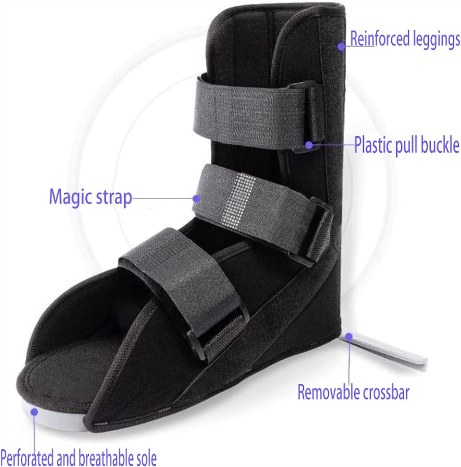 Bota ortopédica para fracturas, fijación de la articulación del Tobillo y el pie, Transpirable, fácil de Caminar, para recuperación posoperatoria de esguince de Tobillo Roto, Color Negro, L