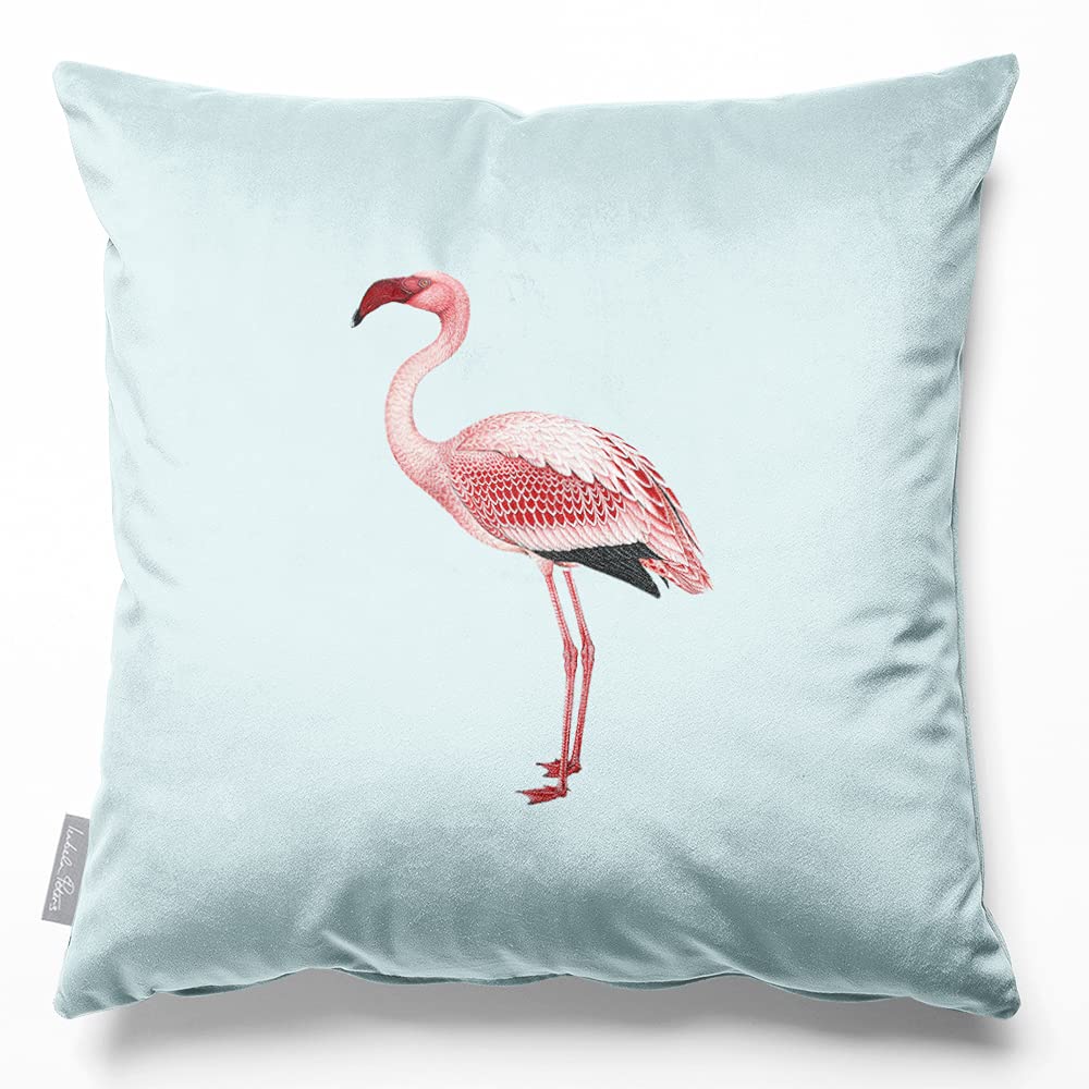 Izabela Peters Flamingo - Duck Egg Blue Velvet Cushions - Eco-Friendly, 40 Cm, Chair & Sofa Cushions