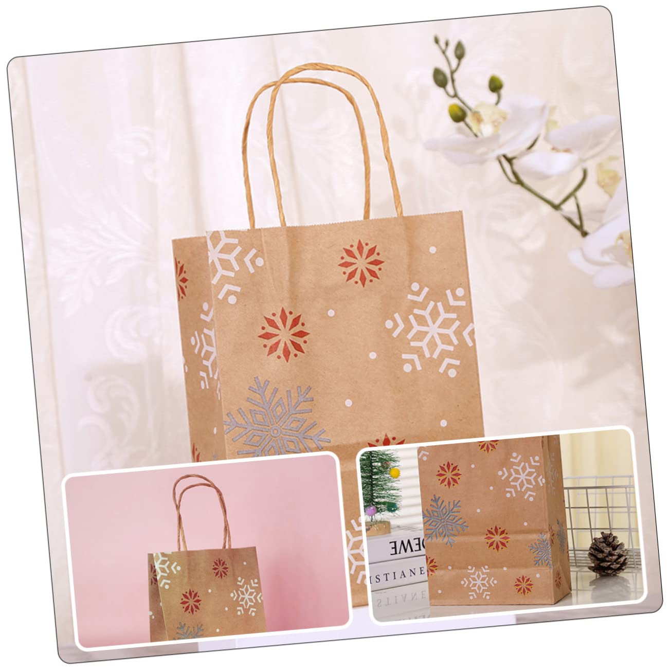 Hohopeti 20pezzi Sacchetti Regalo Di Natale Motivo Fiocco Di Sacchetti Di Carta Per Regali Tema Natalizio Adatti Per Dolci Cosmetici Tè Snack e Piccoli Regali Per Feste Compleanni e Altre o