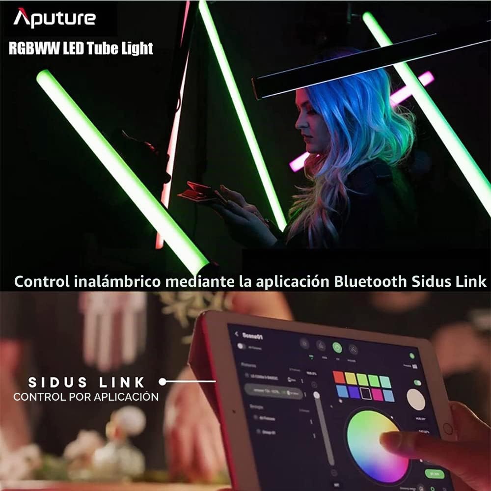 Amaran T2c Tubo de Luz LED en Color de 0,6 m con Salida RGBWW de 20 W, 475 Lux a 1m (5600 K), con 95+ CRI, 98+ TLCI y Aplicación Sidus Link para Creadores de Contenido y Cineastas