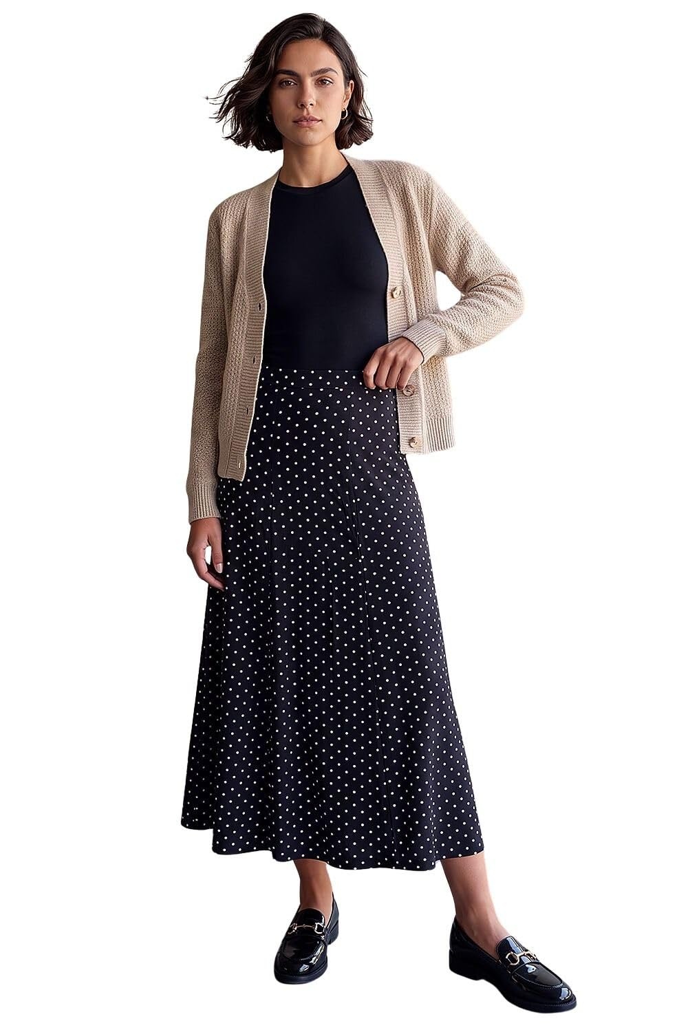 Roman Women's Black Polka Dot Midi Skirt In Size 14