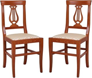 Liberoshopping Silla de madera maciza asiento de tela acolchada respaldo con decoración LIRA Juego de 2 piezas (cerezo)