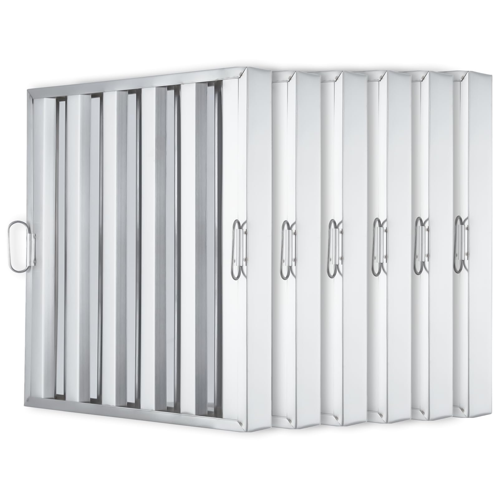 gaomon hood filter 19.5w x 15.5h inch, 5 grooves commercial kitchen range hood filter, 430 stainless steel, for grease rated commercial kitchen exhaust hoods, 6-pack