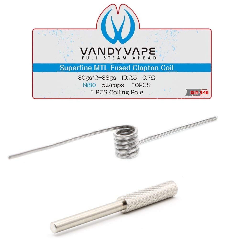 VandyVape Coils Lot de 10 fils à langer Vandy Vape, Ni80 Nichrome, KA1  Kanthal, SS316L MTL RBA (Nr.14 - MTL Fused Clapton