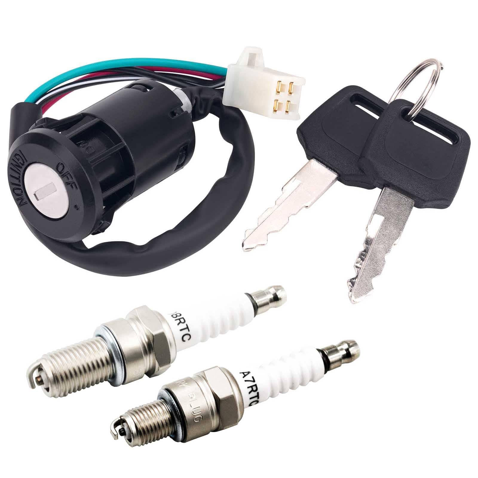 【なみたろう】channel s twin pin Amazon.com: AHL 4 Pin Ignition Key Switch & 2 Spark Plug for 50cc