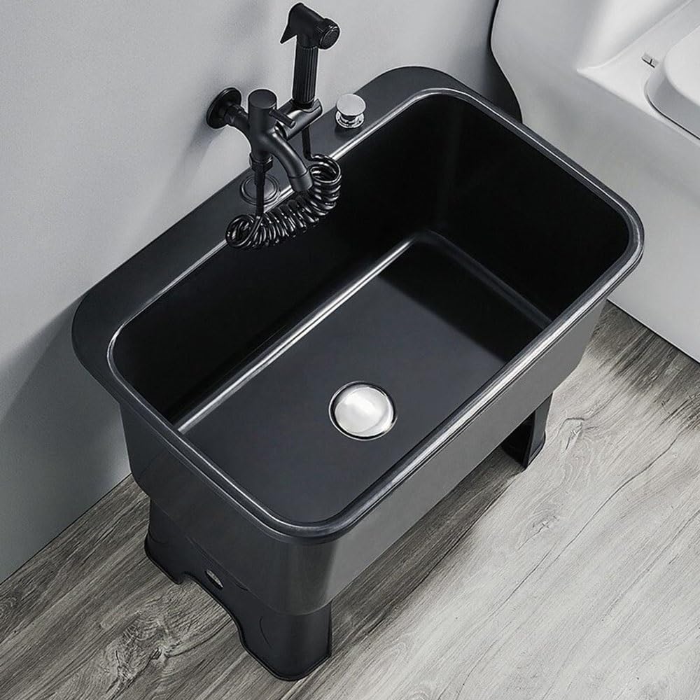 23.5 Inch Plastic Freestanding Utility Sink Laundry Tub for Washing Clothes Cleaning Mops Pet Bathing Slop Sink in Black