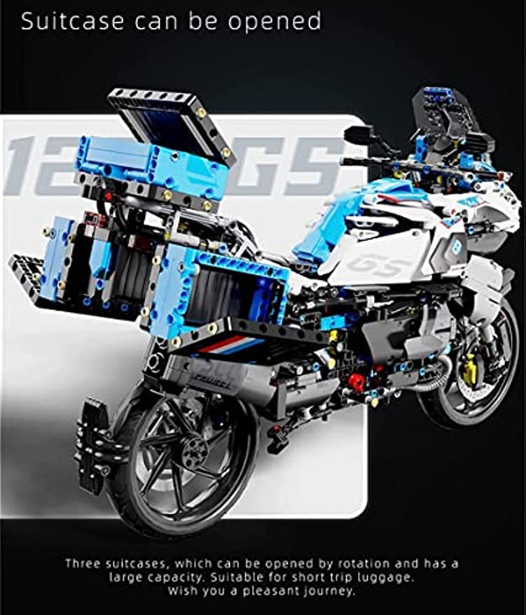 Technik Motorrad Bausteine für R1250 GS, 1:5 Supermotorrad Modell 2369 Klemmbausteine Technik Rennen Motorrad Geländemotorrad Bausatz MOC Motorrad Set Kompatibel mit Lgo Technic