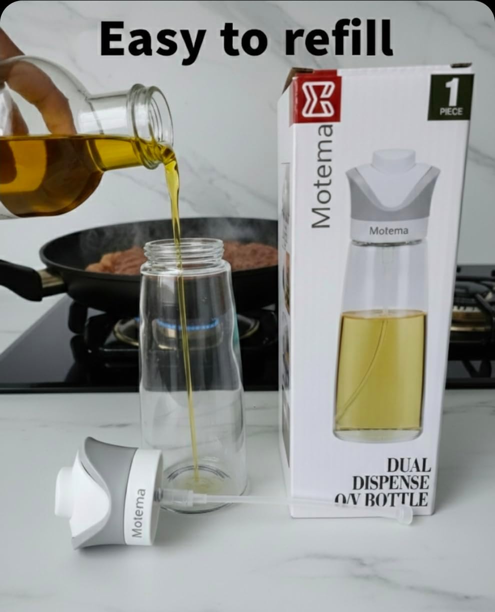 Oil control Dispenser Bottle, Spray & Pour 2-in-1, Precision Olive Oil Sprayer for Healthy Cooking, BPA-FREE,340 ml/12oz, Glass bottle, Leak-Proof, Ideal for cooking, salad, Air Fryer & BBQ