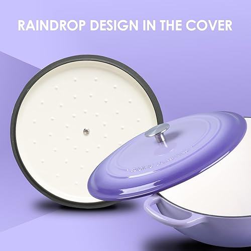 Miniatura 8 de EDGING CASTING Horno holandés de hierro fundido esmaltado con cazuela poco profunda con mango doble, 3.8 cuartos de galón, rojo