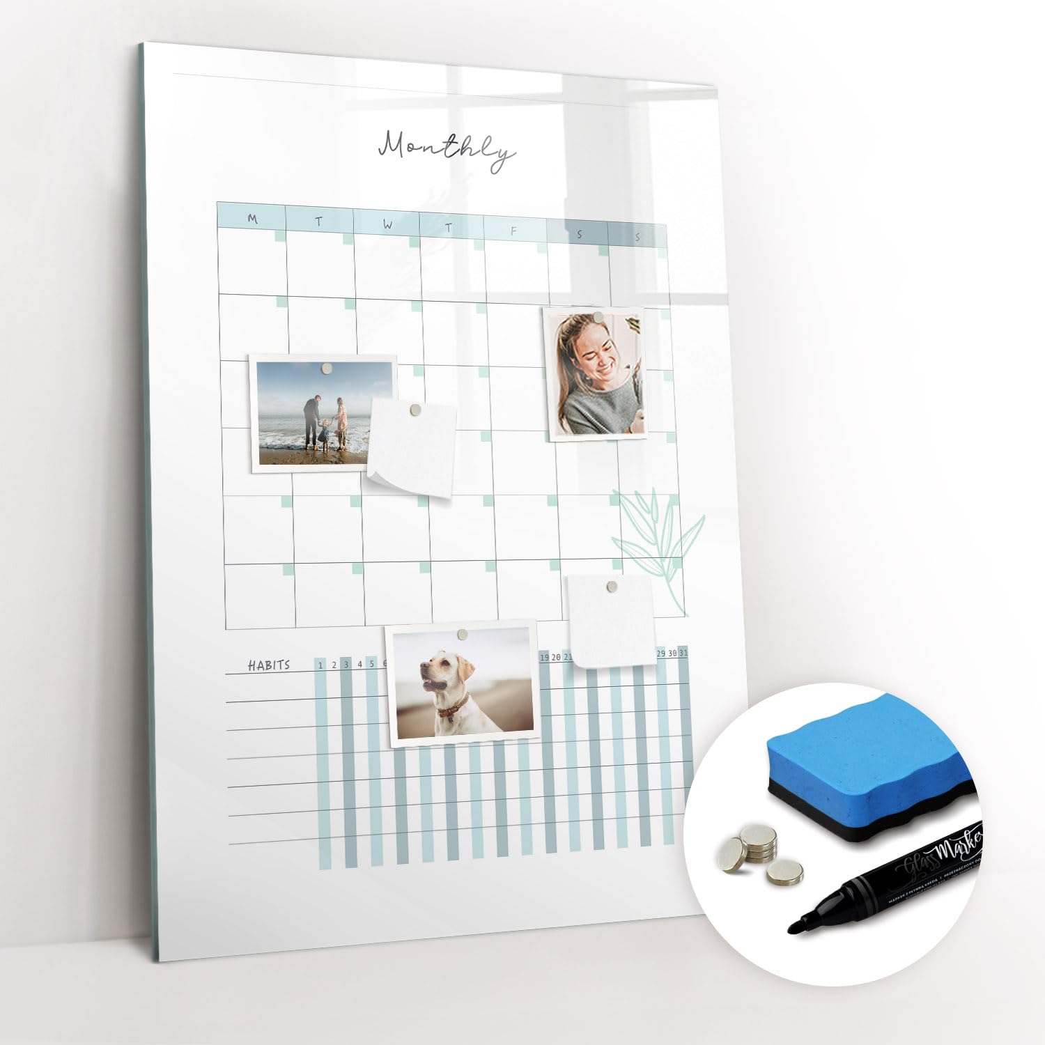 Lavagna in Vetro Magnetica con Accessori | Magneti Potenti, Pennarello e Gomma Inclusi | Ottima per Casa, Ufficio e Scuola - 90x60 - Agenda settimanale