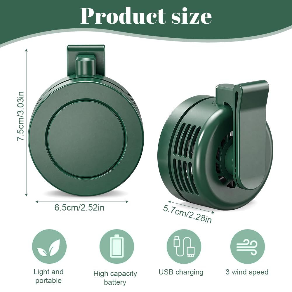 XEERUN Portable Silent Mini Bladeless Fan, Clip On Waist & Neck Fan, 3 Speeds, 360 ° Rotation Electric Fan, Rechargeable - Image 2
