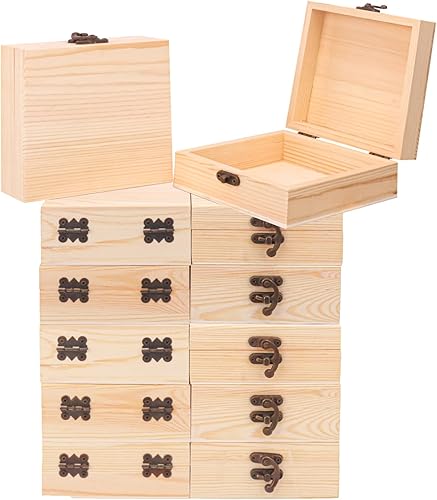 Miniatura 9 de Paquete de 8 cajas de madera de pino liso, 6 x 6 x 4 pulgadas con tapa con bisagras para manualidades y fines decorativos