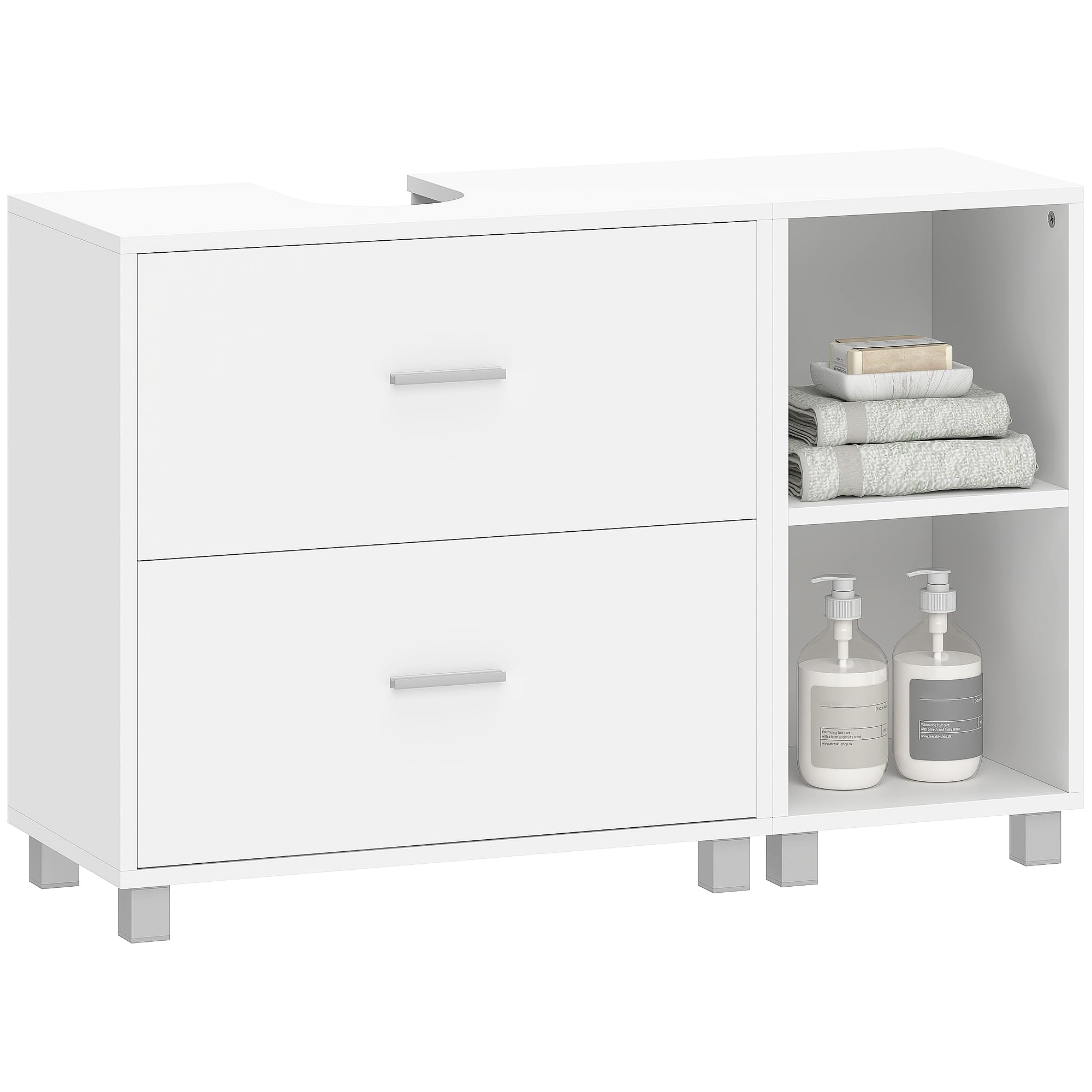 HOMCOM Mueble Bajo Lavabo, Mueble Baño para Pedestal 90x30x60 cm Blanco | 2 Cajones, 2 Estantes Abiertos, Estilo Moderno