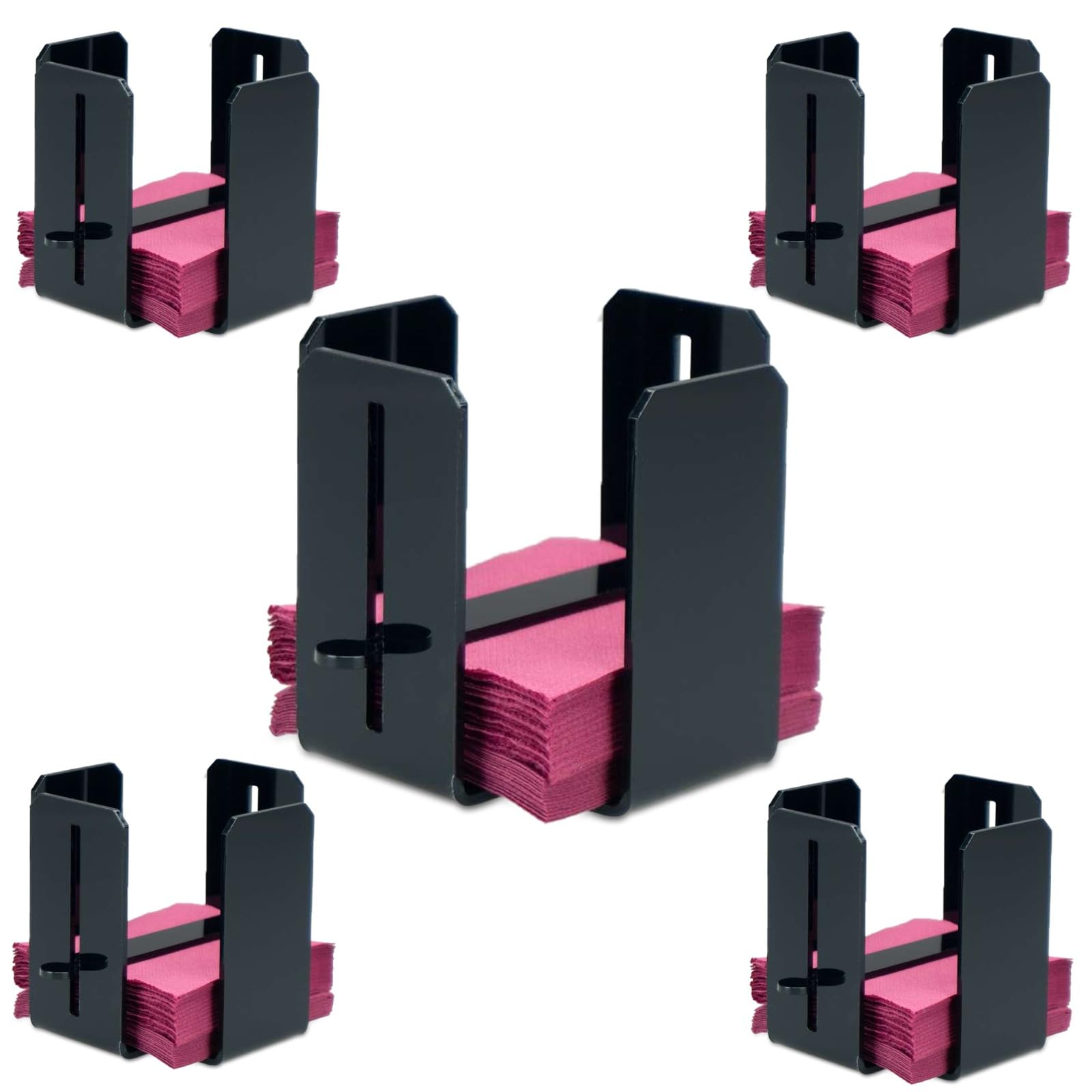Pack de 5 Servilletero de Mesa de Metacrilato Negro | Porta Servilletas 11,5x11,5 cm | Servilleteros Individuales Ideales para Hostelería y Bar (5, Negro con Tope)