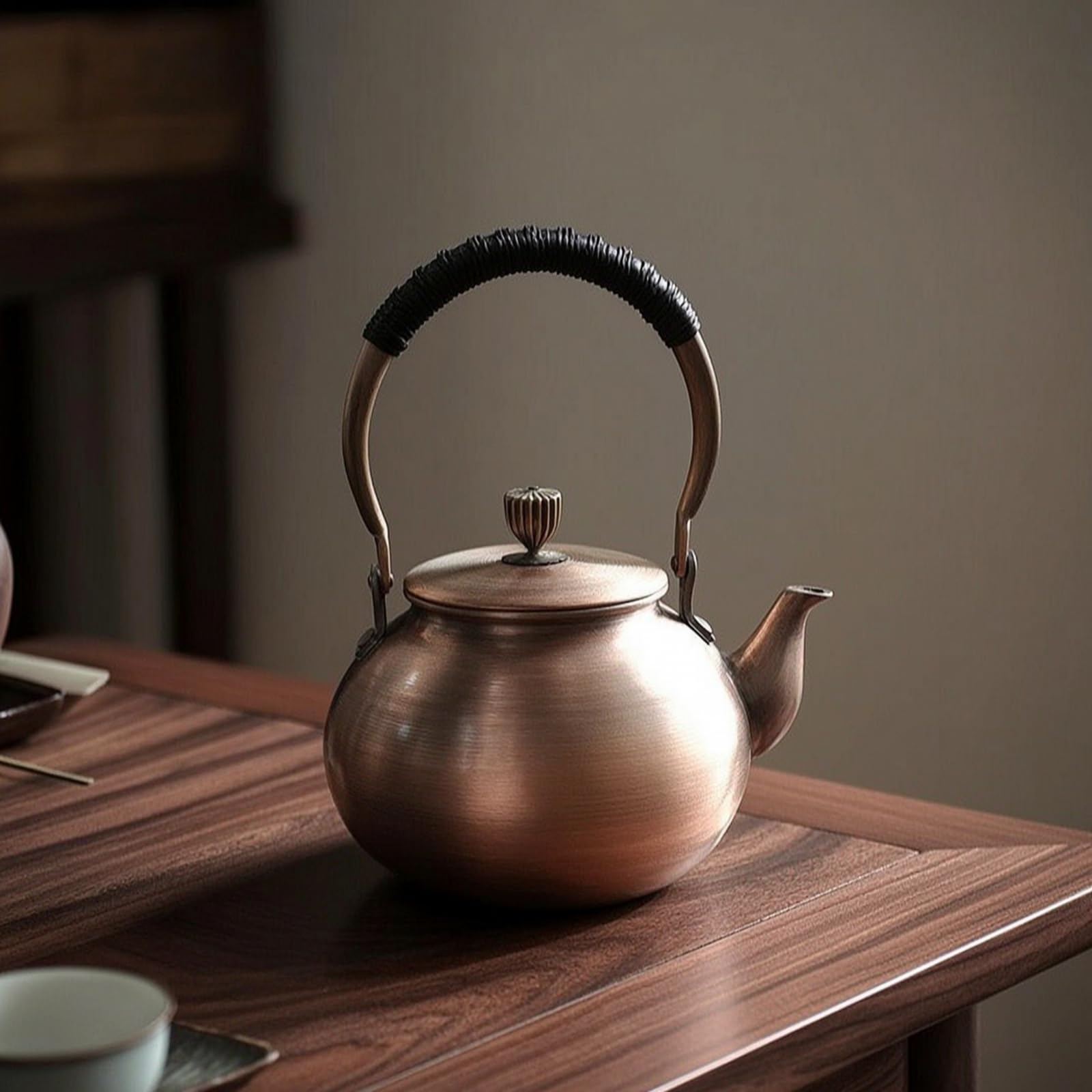 Gralara Bollitore di Rame con Coperchio Elegante Teiera Igienico per Cucina, Teiera In Rame Con Manico Laterale, Modello Mela, Capacità 0.6L, Peso 0.50KG