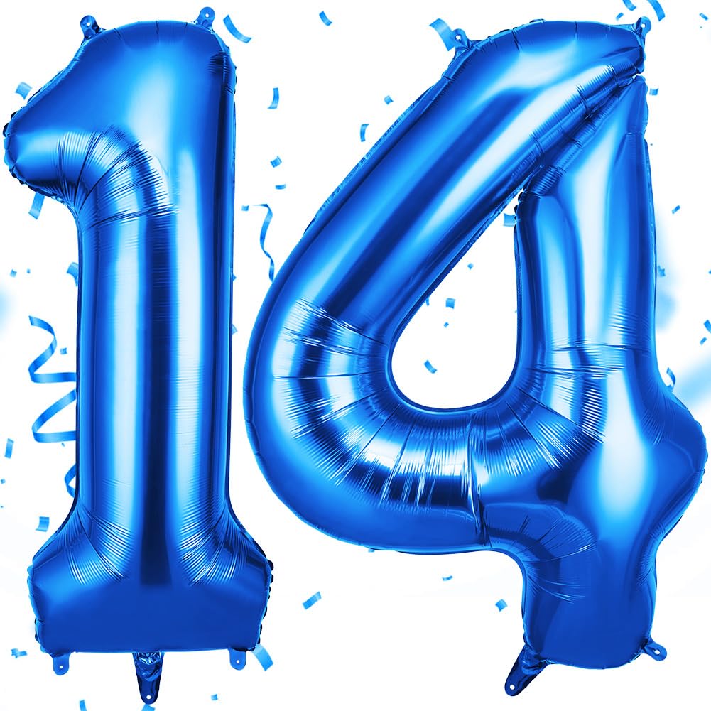 OFFCUP 40 Inch Number 14 Balloon, Large Foil Balloons, Self Inflating Helium Balloon Decorations Supplies for Boys Girls Women Men Birtyday Wedding Party Anniversary Graduation (Blue, 14)