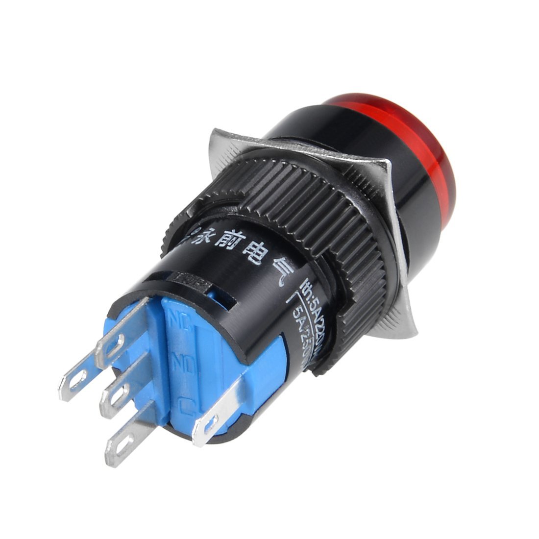Sourcingmap 2 Pcs 16mm Momentary Push Button Switch Red LED Light Round Button 1 NO 1 NC Light 24V 5 Pin, Red LED 24V Momentary - Image 3