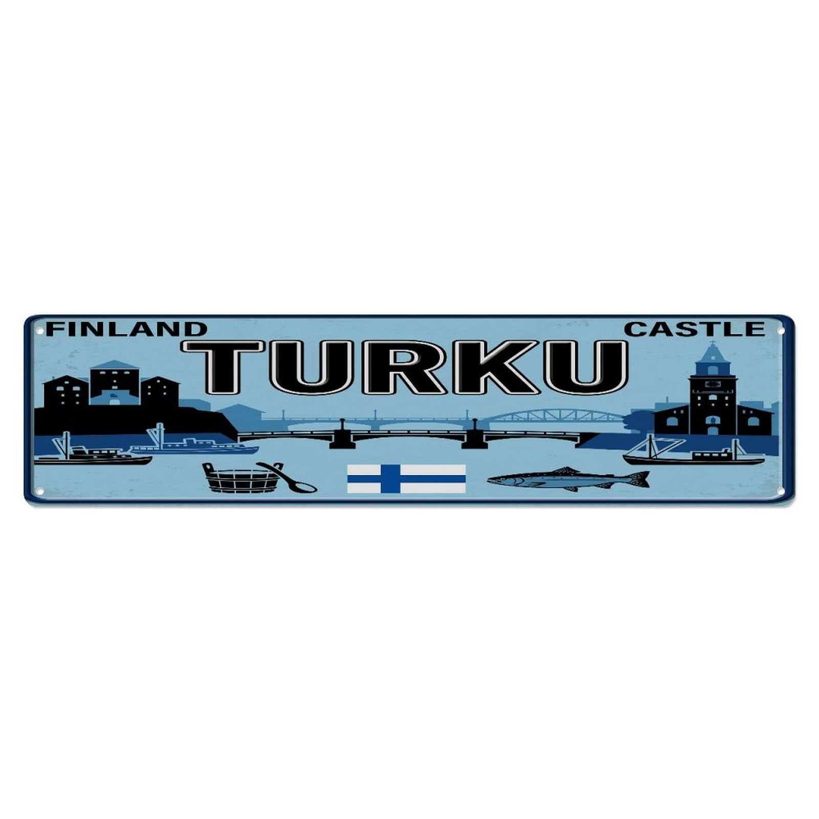 Tgrcjimh Style Metal Tin Sign Vintage Travel Turku Castle River Sauna