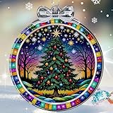 Starry Night Christmas Tree Stained Glass Christmas Ornament - Hanging Ornaments for Christmas Tree Decorations - Holiday Keepsake Present Exchange Idea