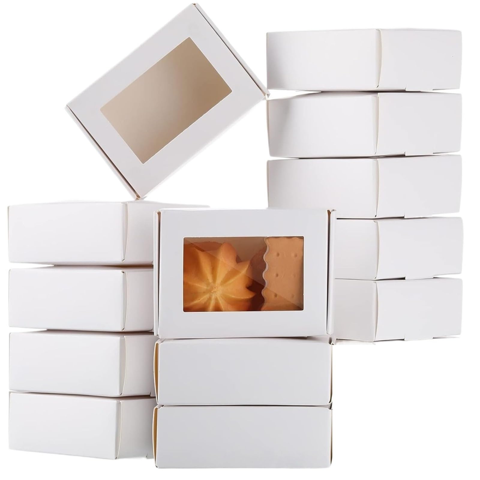 XPJYUA Bakery Boxes with Clear Window 30pcs Clear Window Kraft Boxes Small Favor For Cookies Soap Candy Wax Melts Wedding Party Treat Display Packaging Set(White,30pcs)