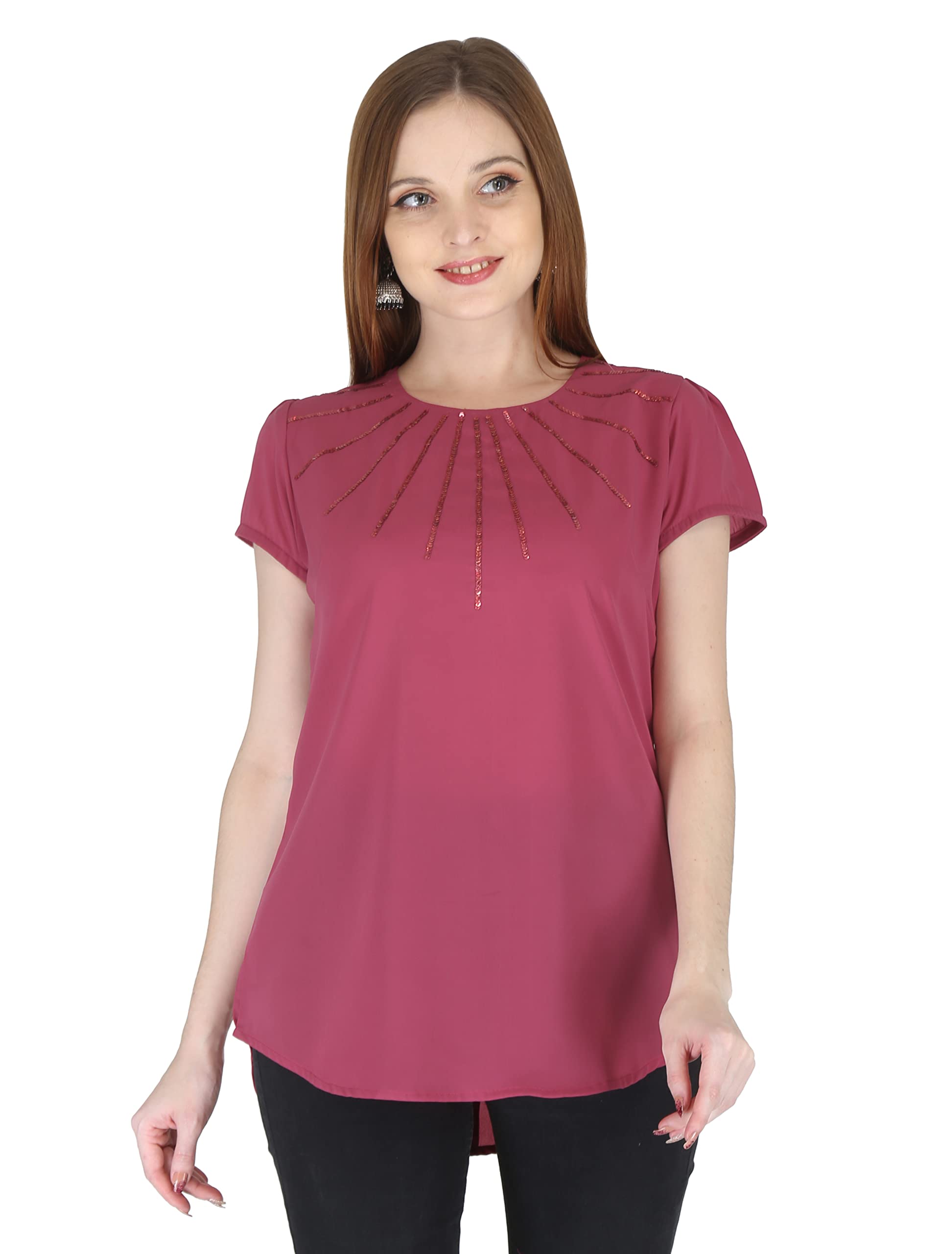 go-4 it G0-4 IT Women's Top with Classy Sequins Work on Front-picture-28