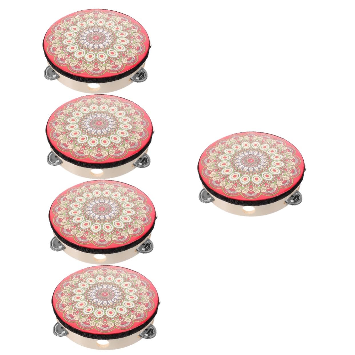 ibasenice 5pièces Tambourin Bois Avec Motifs Uniques Instrument De Percussion Pour Performances De Danse Église Et Karaoké Tambour à Main Pour Adultes