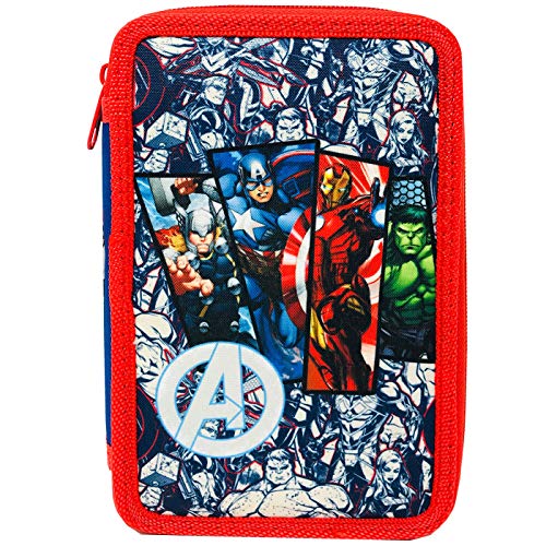 Plumier 3 Cremalleras Estuche de 3 Pisos Avengers Marvel Estuche Escolar Niño, Color Rojo